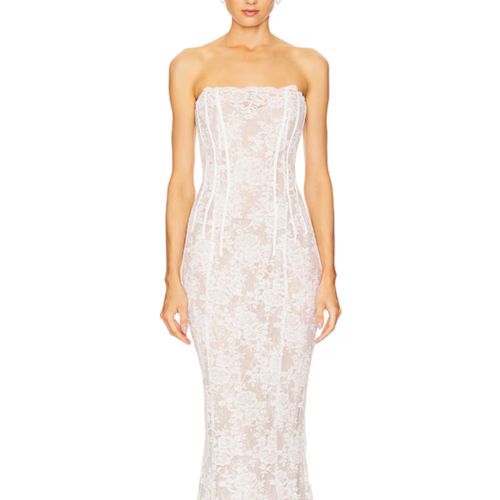V. Chapman Capulet Midi Dress In White Chantilly Lace - Size 0